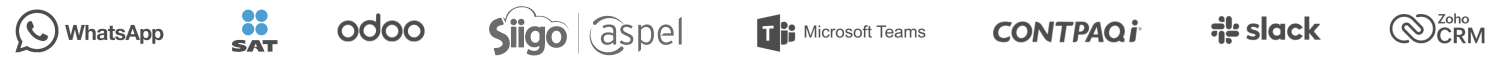 WhatsApp, SAT, Odoo, Siigo Aspel, Microsoft Teams, CONTPAQi, Slack y Zoho CRM